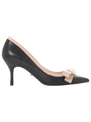 Dune Besee Bow Kitten Heel Court Shoes, Black Leather