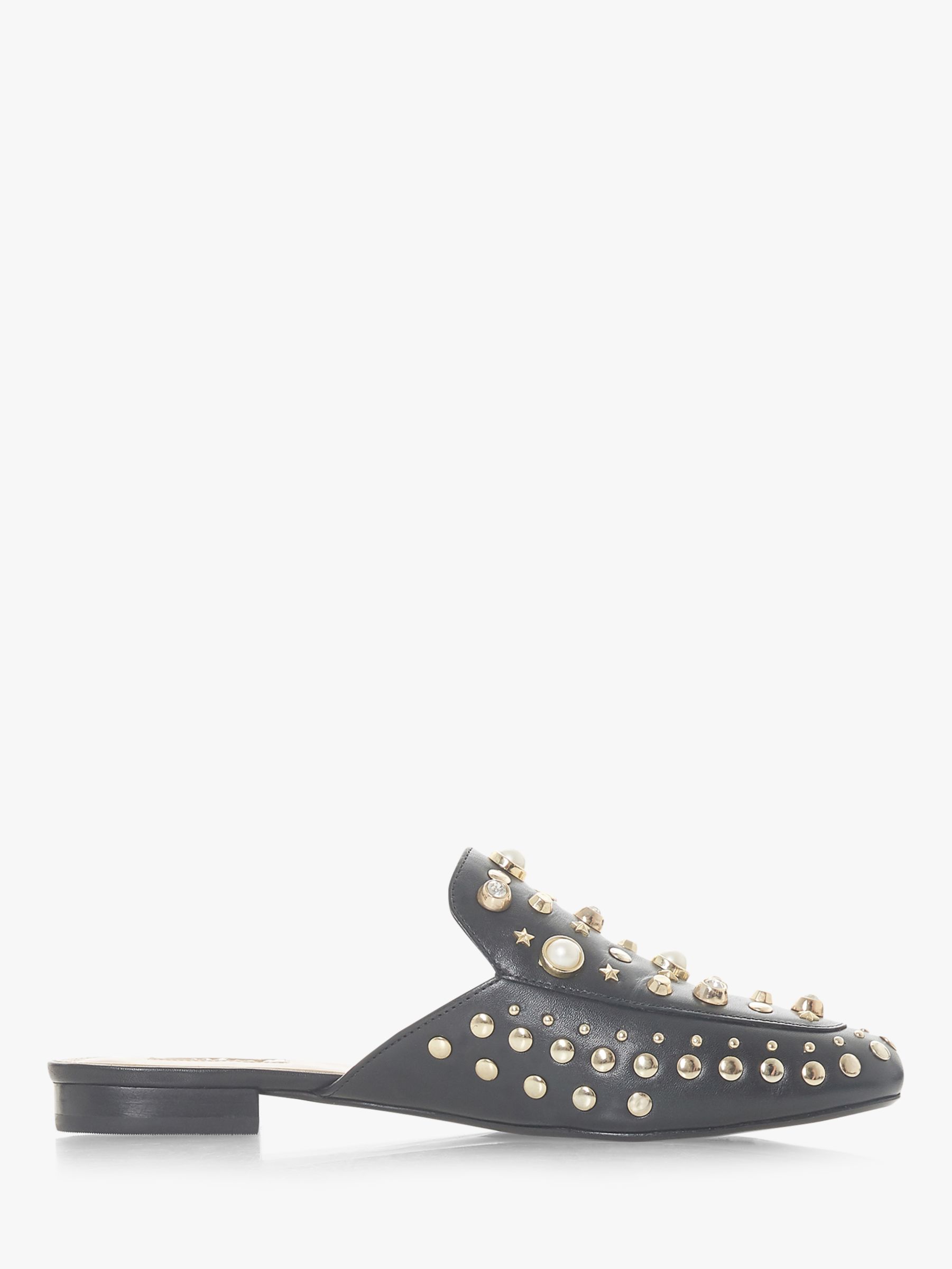 Dune Gossiping Slip On Mule Loafers, Black Leather
