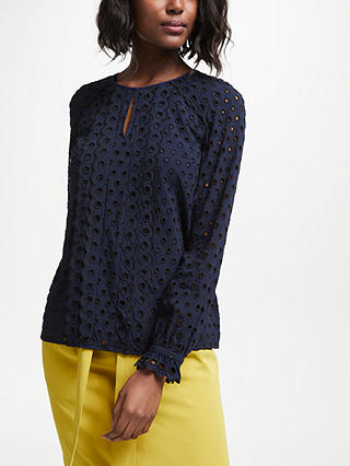 Boden Scallop Broderie Top, French Navy