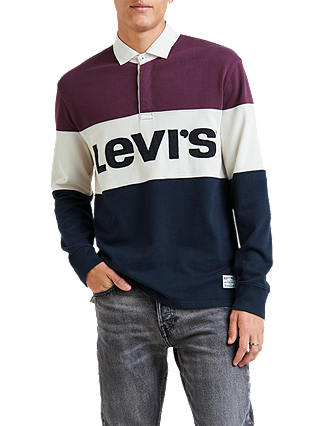 Levi's Colour Block Rugby Shirt, Fig Purple/Marshmallow Blue