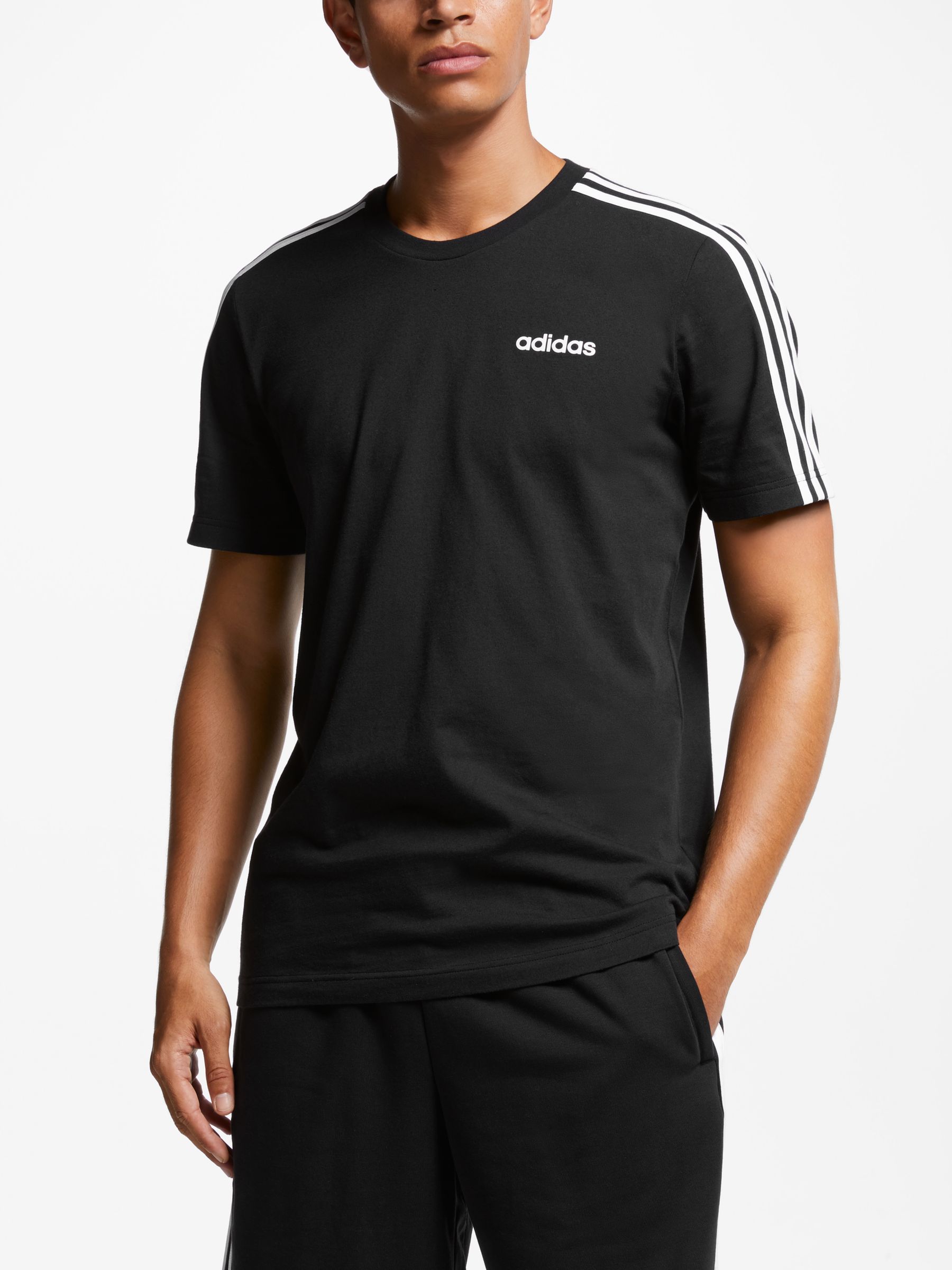 black adidas t shirt with white stripes