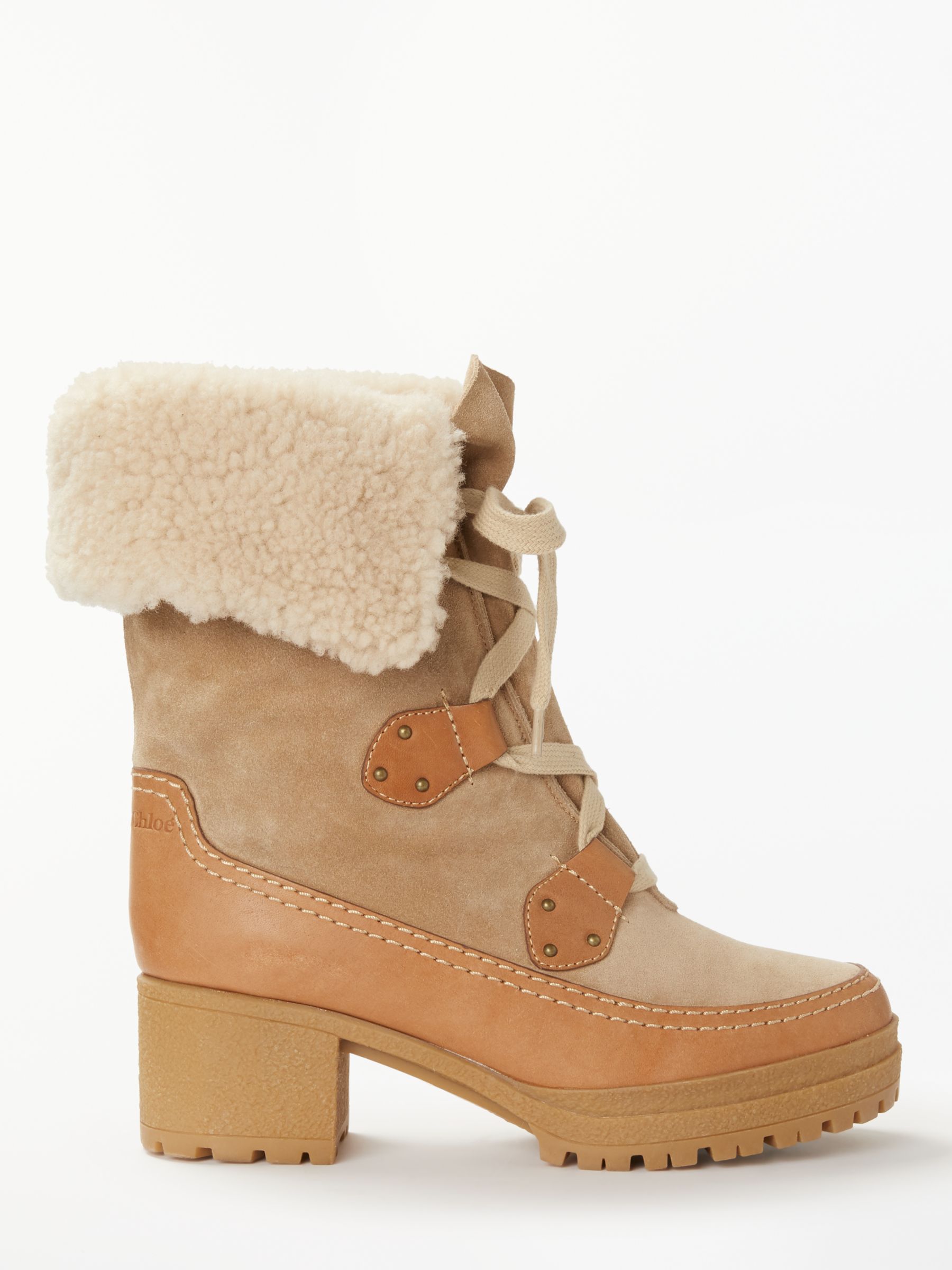 See By Chloé Lace Up Block Heel Ankle Boots, Neutral Suede