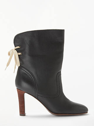 See By Chloé High Block Heeled Ankle Boots, Black Leather