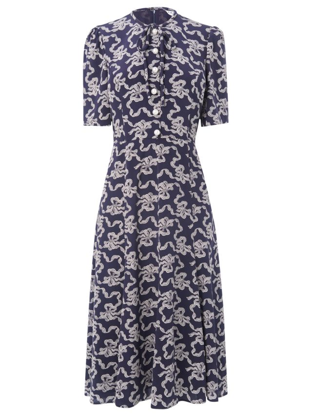 L.K.Bennett Montana Silk Dress, Navy, 6