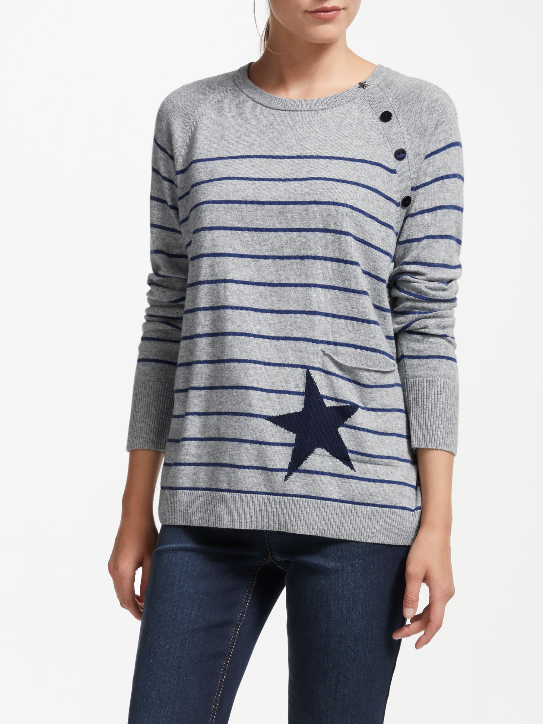 Gerry Weber 3/4 Sleeve Stripe/Star Knit T-Shirt, Grey/Blue