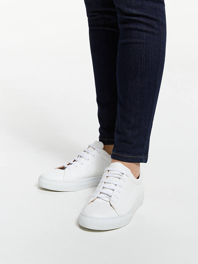 John Lewis Flora Lace Up Trainers, White Leather at John Lewis & Partners