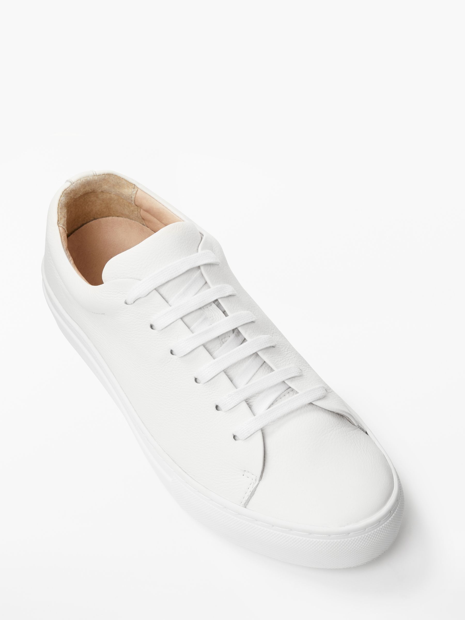 John Lewis Flora Lace Up Trainers, White Leather, 4