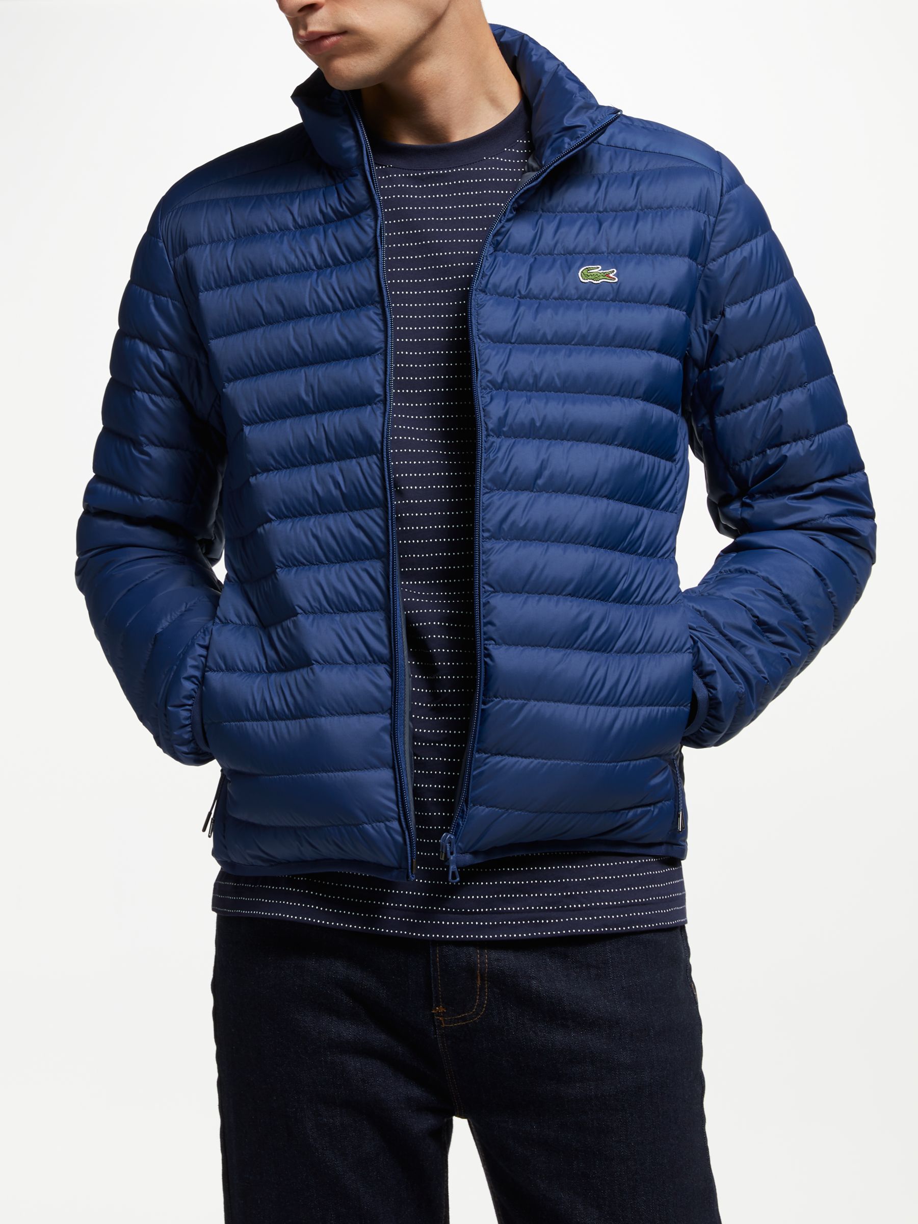Lacoste Funnel Neck Puffer Jacket, Navy at John Lewis & Partners