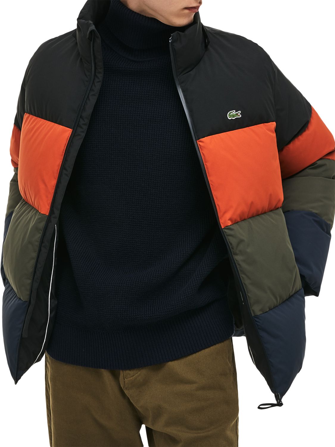 lacoste sport colour block puffer jacket