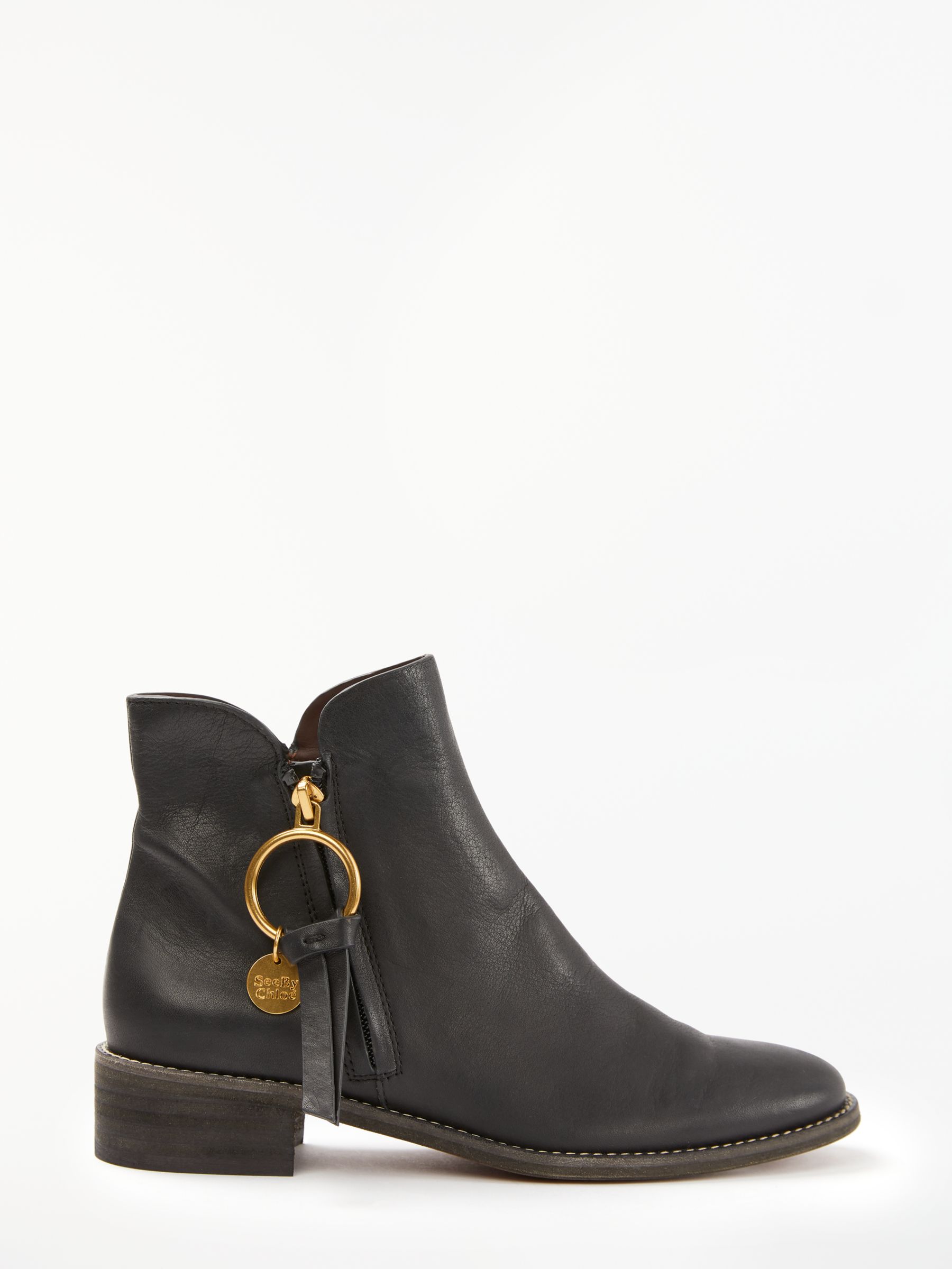 See By Chloé Low Heel Ankle Boots, Black Leather