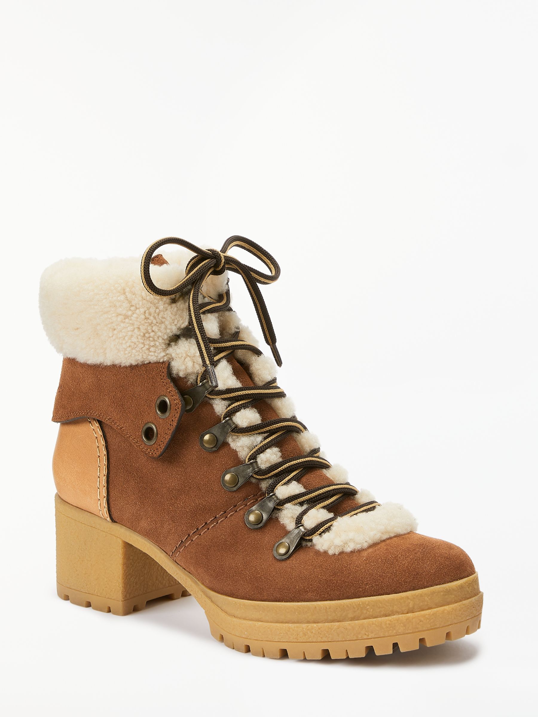 See By Chloé Lace Up Block Heel Ankle Boots, Brown Suede at John Lewis ...