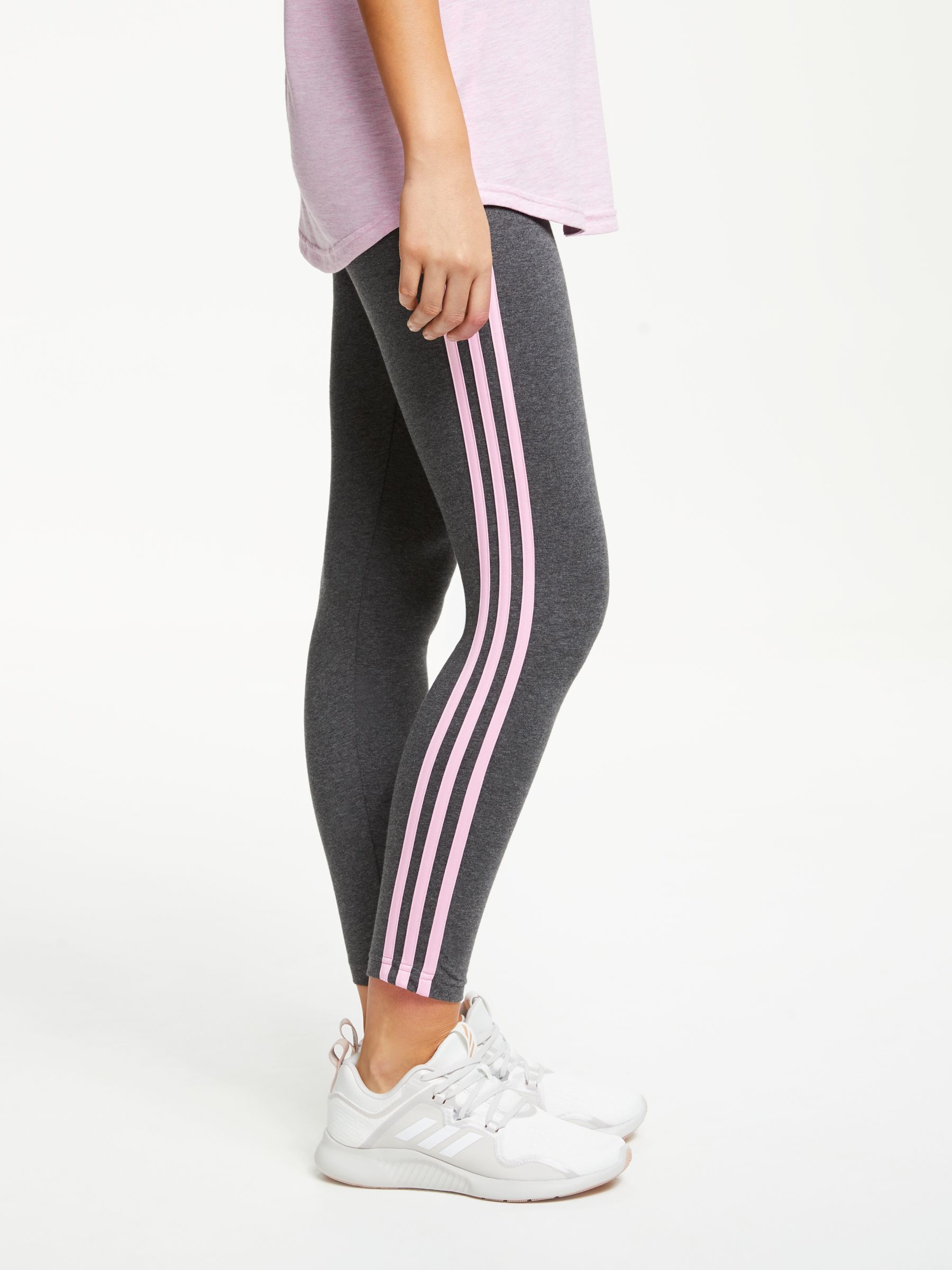 adidas training three stripe leggings in dark pink