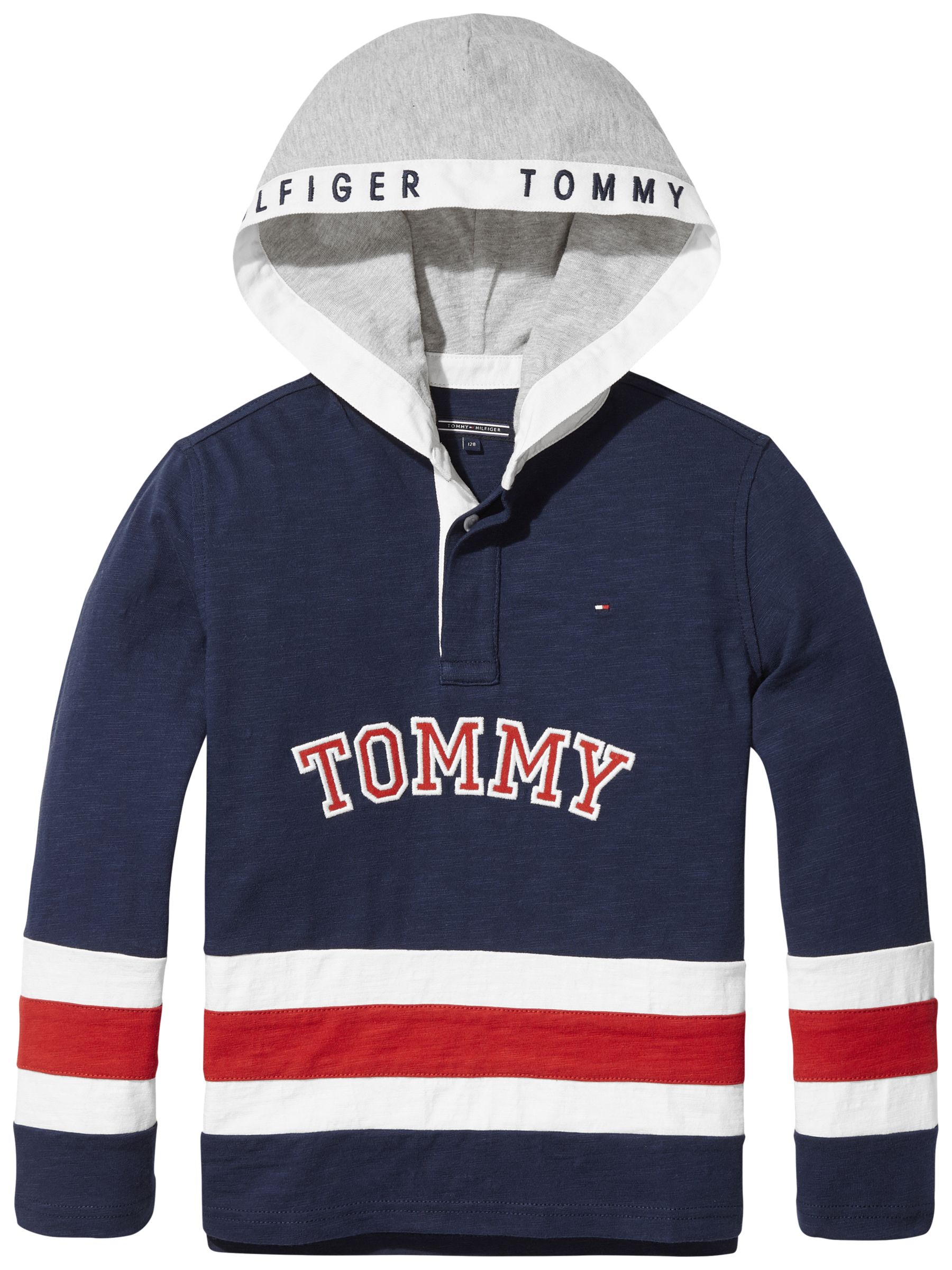 Tommy Hilfiger Boys' Hooded Rugby Top, Blue at John Lewis & Partners
