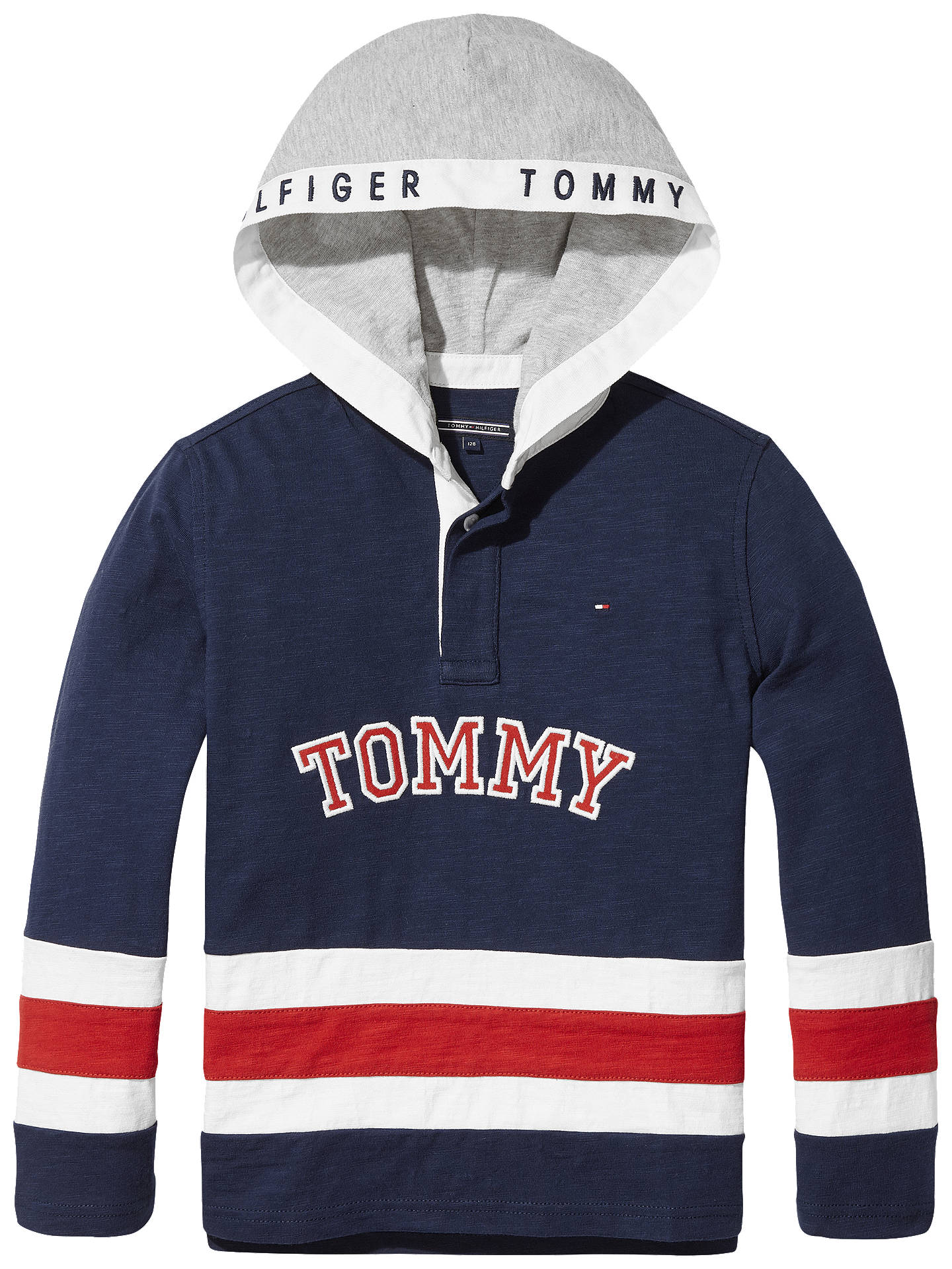 Tommy Hilfiger Boys' Hooded Rugby Top, Blue at John Lewis & Partners