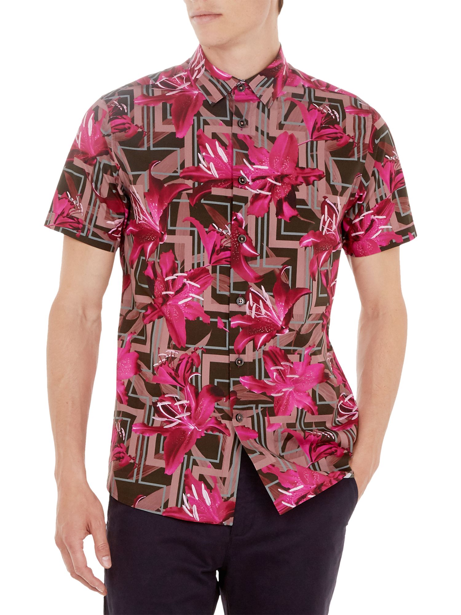 Ted Baker Igllips Floral Short Sleeve Shirt, Pink