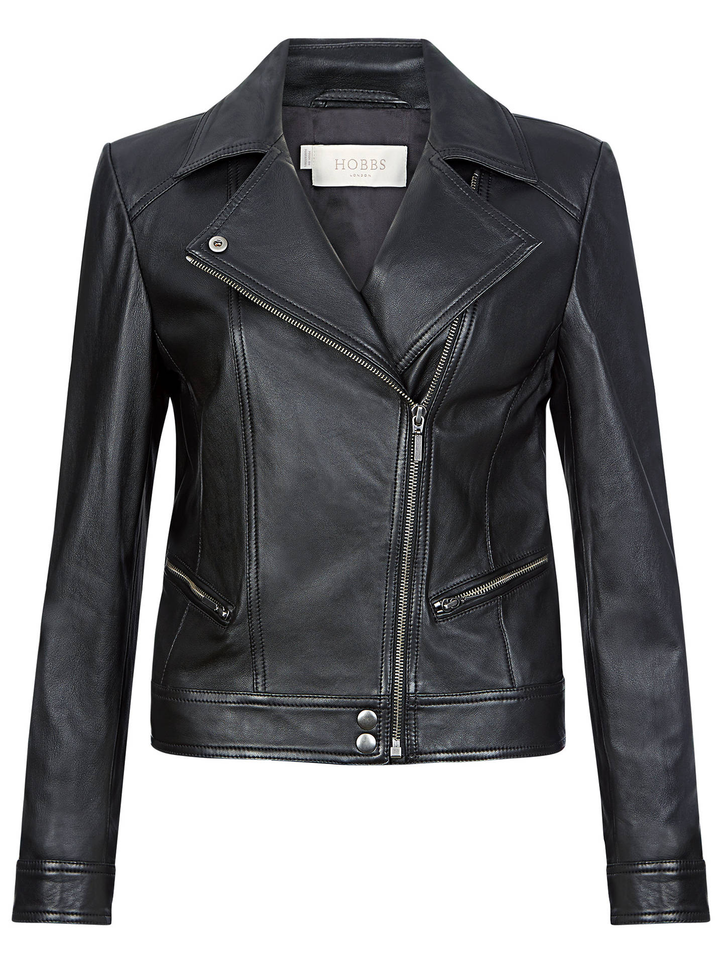 Hobbs Yasmine Leather Biker Jacket, Black at John Lewis & Partners