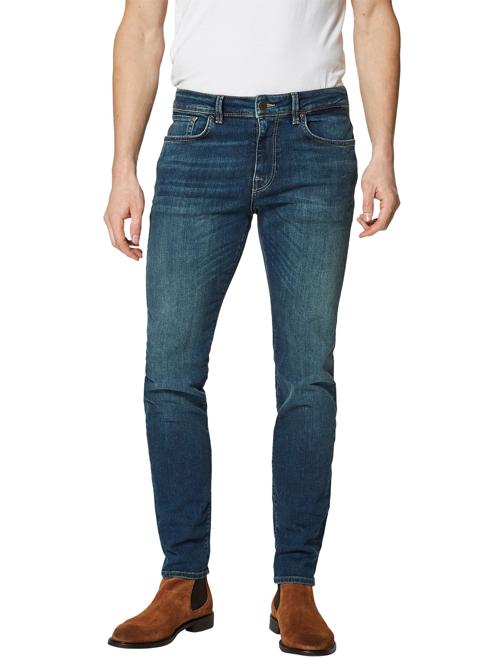 SELECTED HOMME Leon Slim Fit Denim Jeans, Mid Blue at John Lewis & Partners