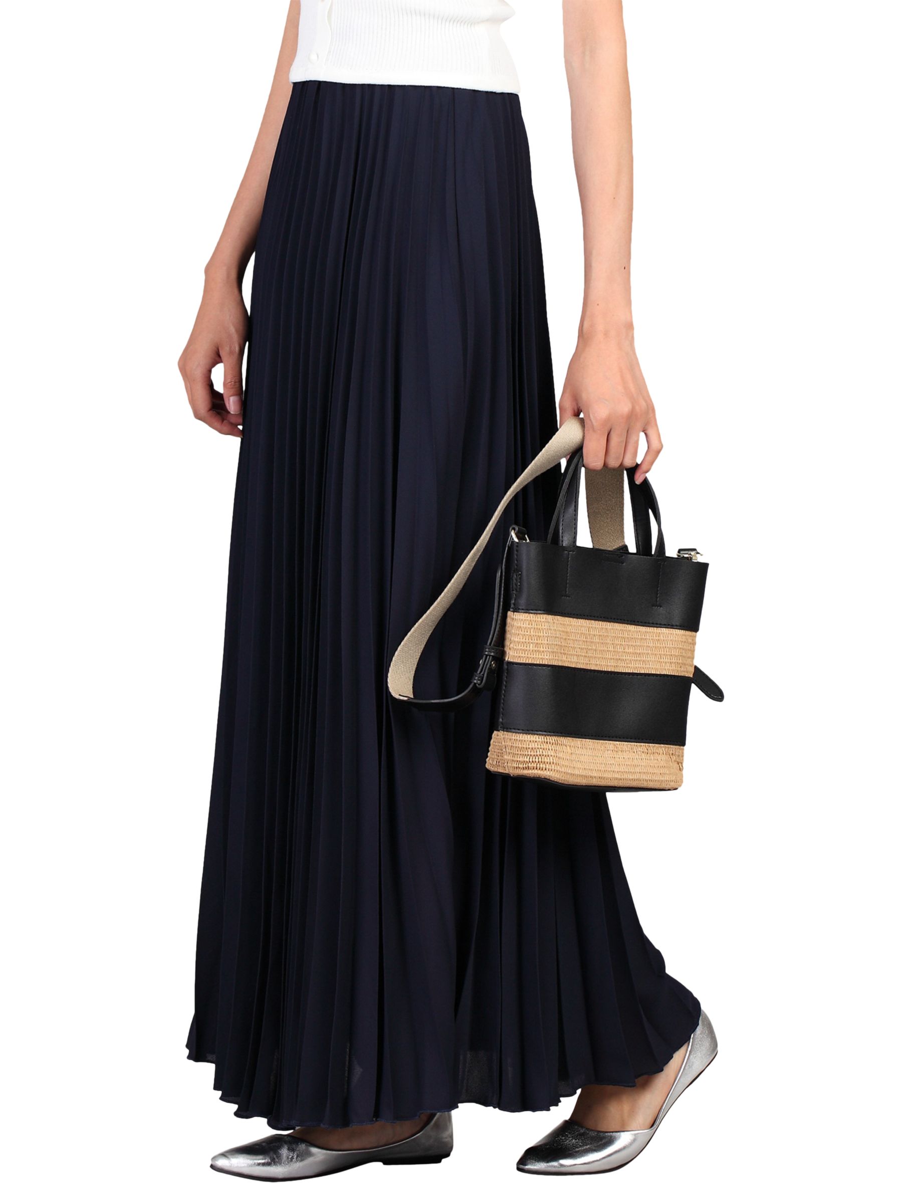 navy pleated maxi skirt