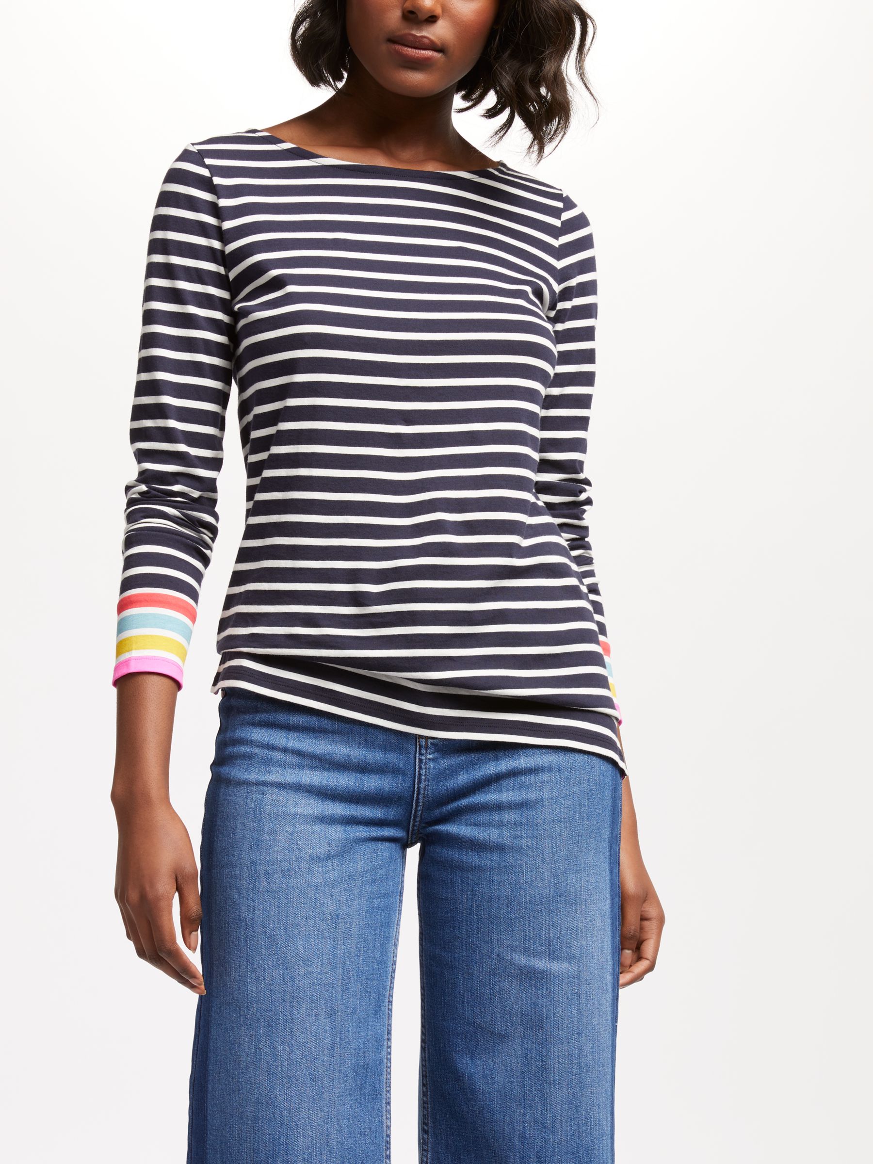 Boden Long Sleeve Breton Top, Navy Multi Stripe at John Lewis & Partners