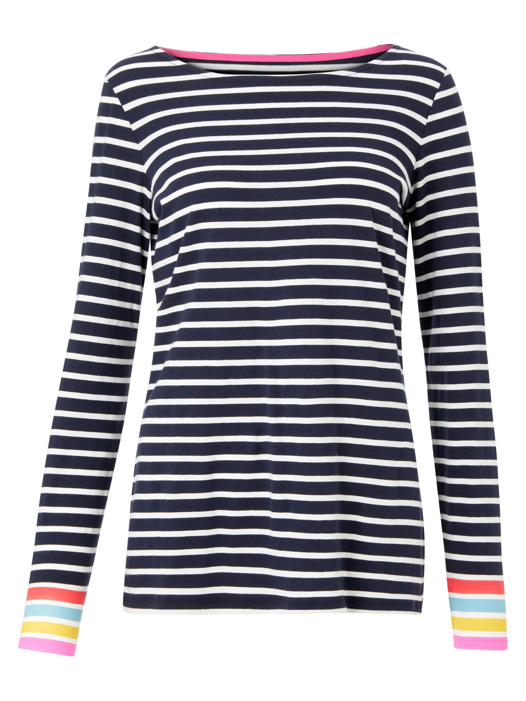 Boden Long Sleeve Breton Top, Navy Multi Stripe