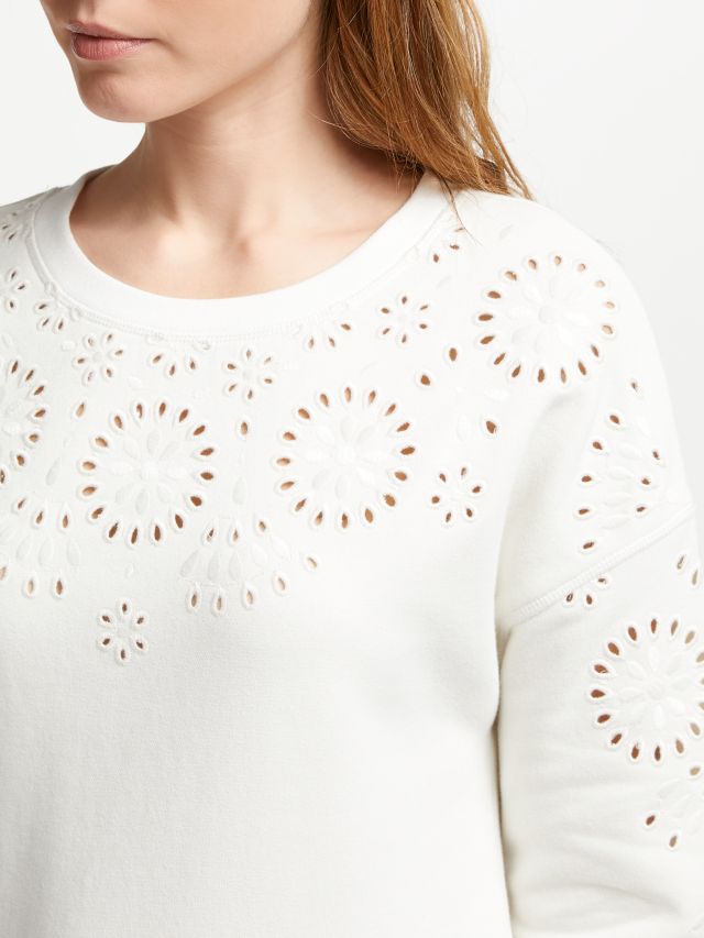 Boden Arabella Broderie Sweatshirt, Ivory, XS