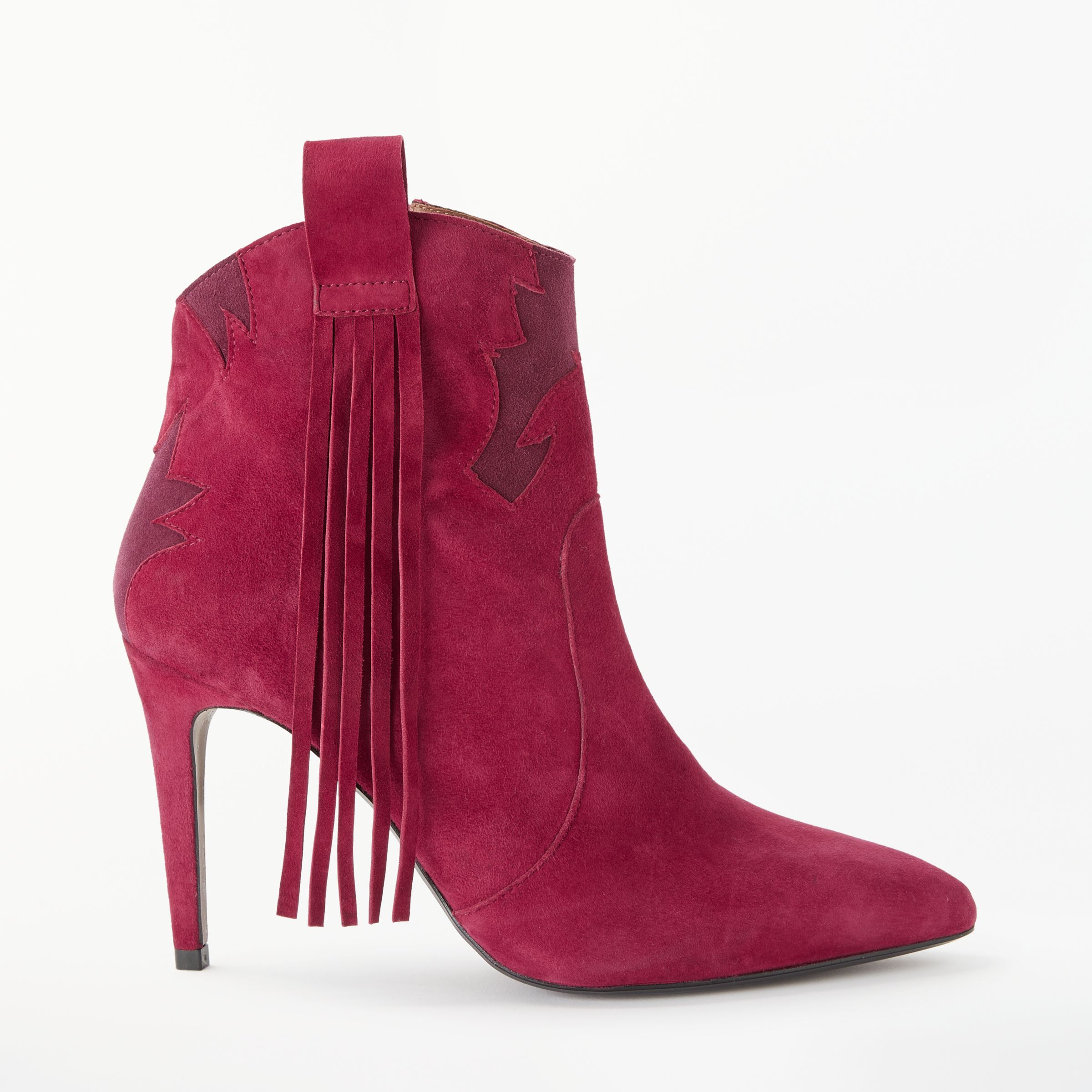 AND/OR Orline Fringe Detail Stiletto Heel Boots, Pink Suede