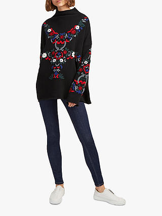 French Connection Emily Embroidered Jumper, Black