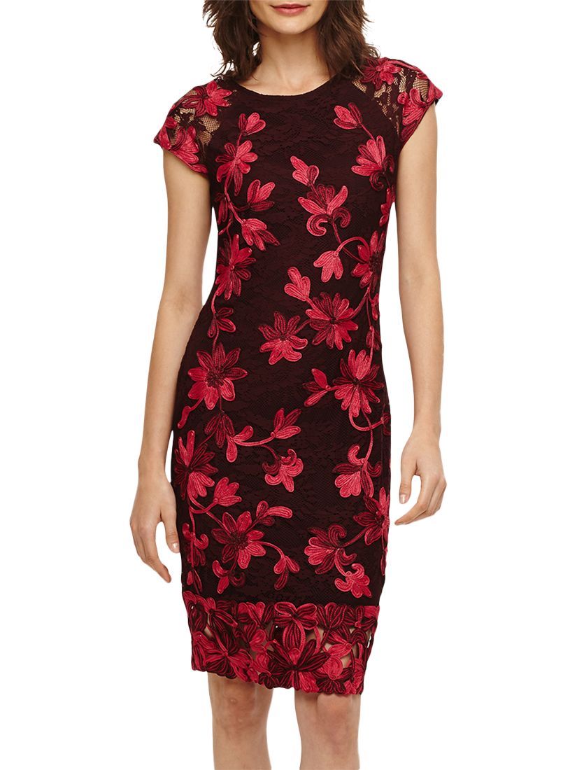 Phase Eight Chrissy Floral Embroidery Dress, Claret