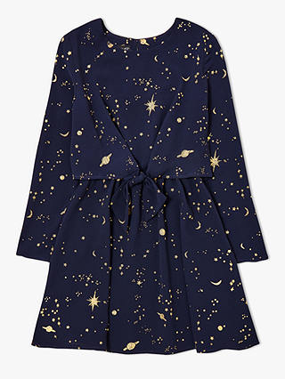 John Lewis & Partners Girls' Celestial Print Dress, Navy