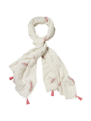 White Stuff Embroidered Scarf, Off White