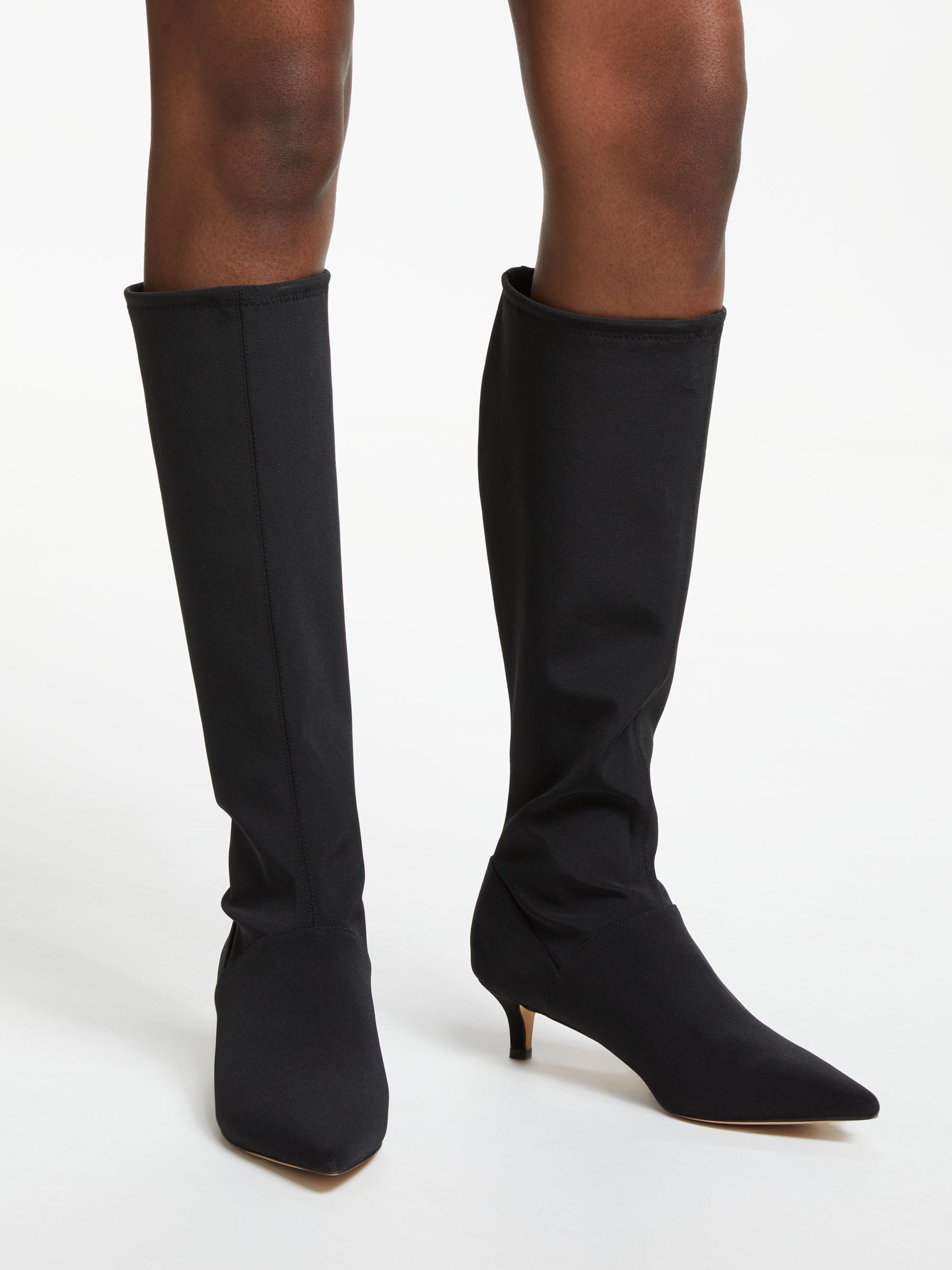 black knee high boots with kitten heel