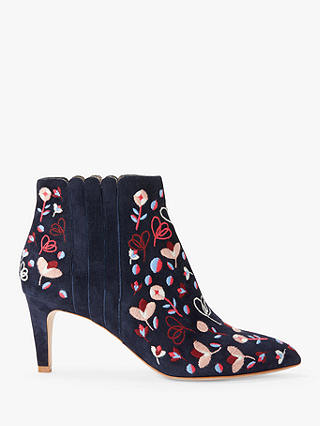 Boden Bridgewater Embroidered Ankle Boots, Navy Suede