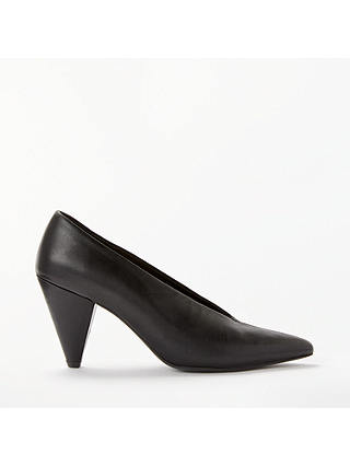 Kin Ansa Leather Cone Heel Court Shoes, Black