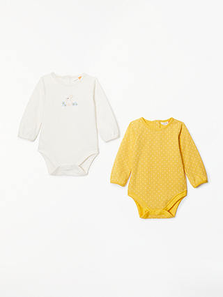 John Lewis & Partners Baby GOTS Organic Cotton Long Sleeve Bodysuits, Pack of 2, Yellow