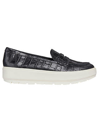 Geox Kaula Slip On Flatform Loafers, Black Leather