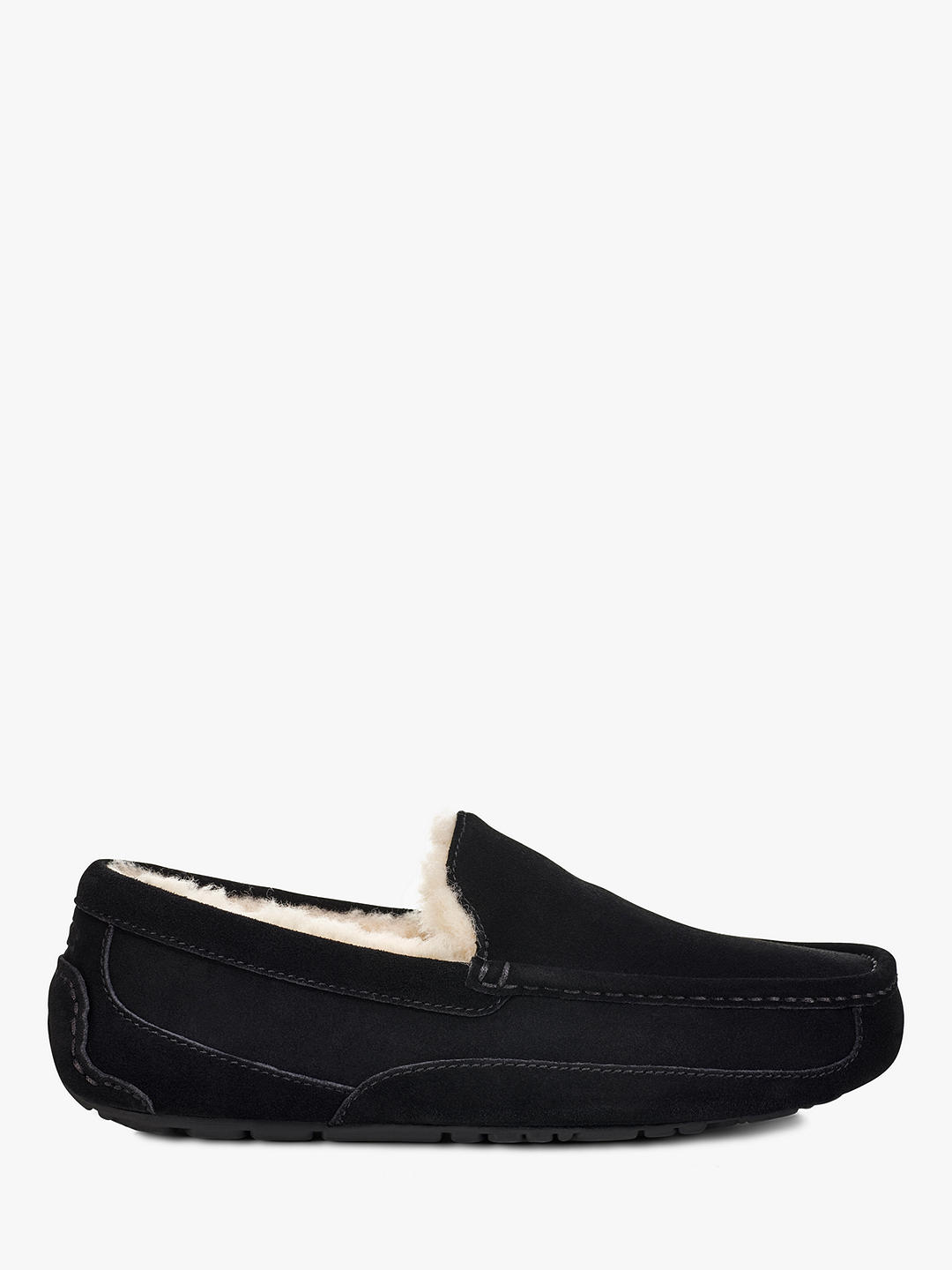 UGG Ascot Moccasin Suede Slippers, Black at John Lewis & Partners