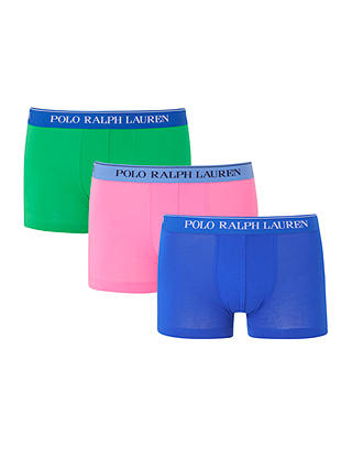 Polo Ralph Lauren Contrast Waistband Trunks, Pack of 3, Green/Pink/Blue