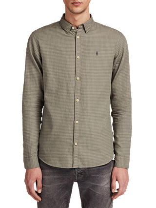 AllSaints Sanbor Long Sleeve Check Shirt, Khaki
