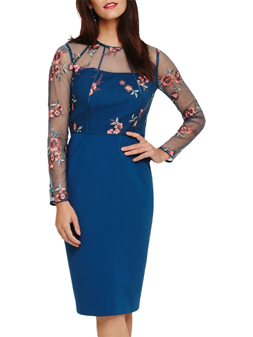 phase eight peacock felice embroidered dress