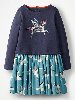 Mini Boden Girls' Sequin Unicorn Dress, Blue