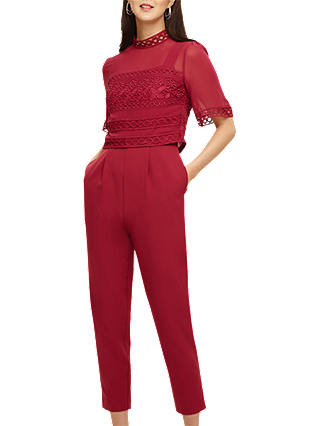 Phase Eight Lace Detail Jumpsuit, Bright Lipstick