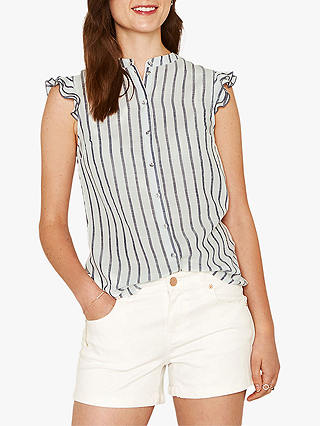 Oasis Frill Sleeve Stripe Shirt. Multi Blue