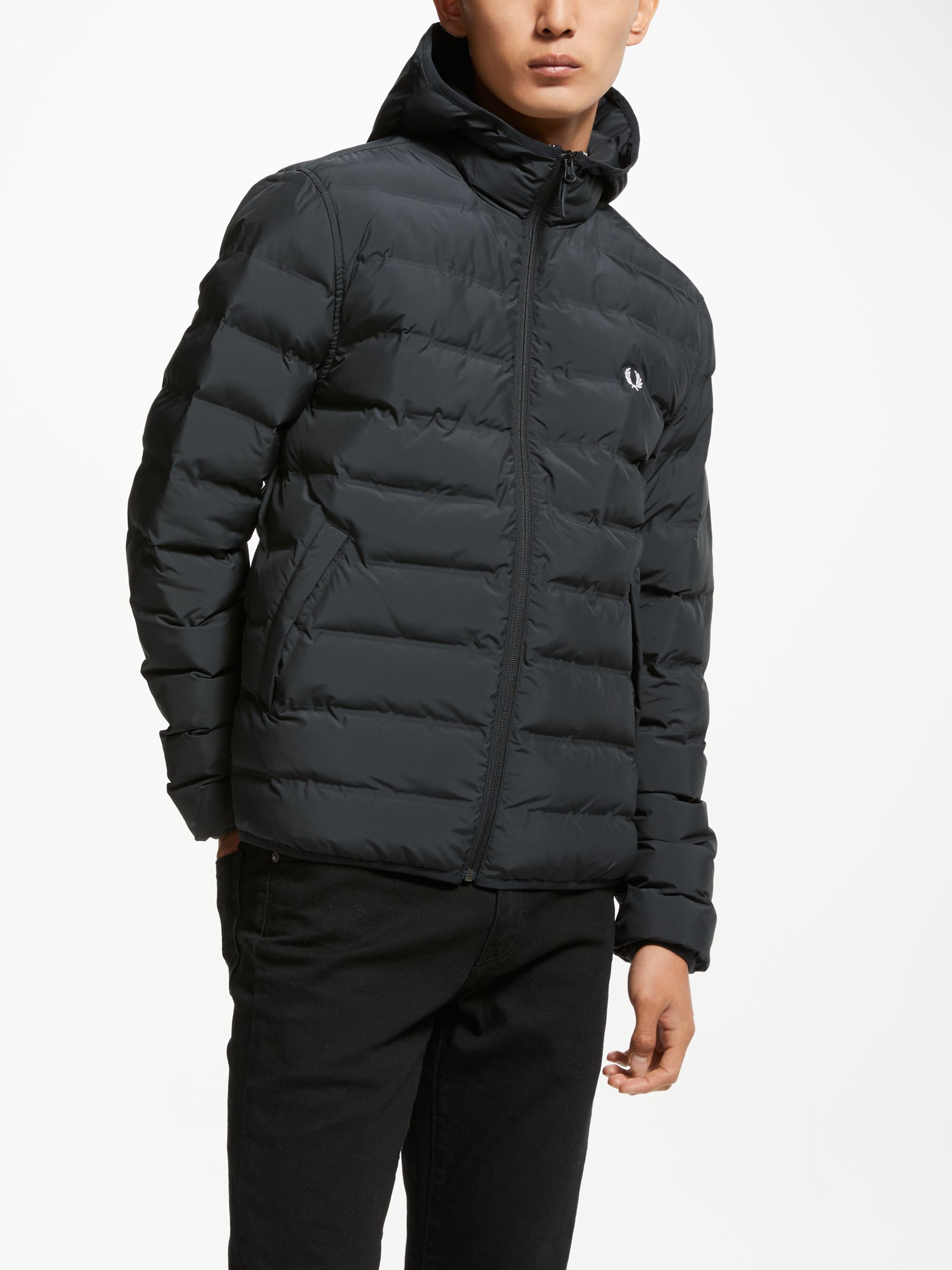 Fred Perry Brentham Hooded Puffer Jacket, Black at John Lewis & Partners
