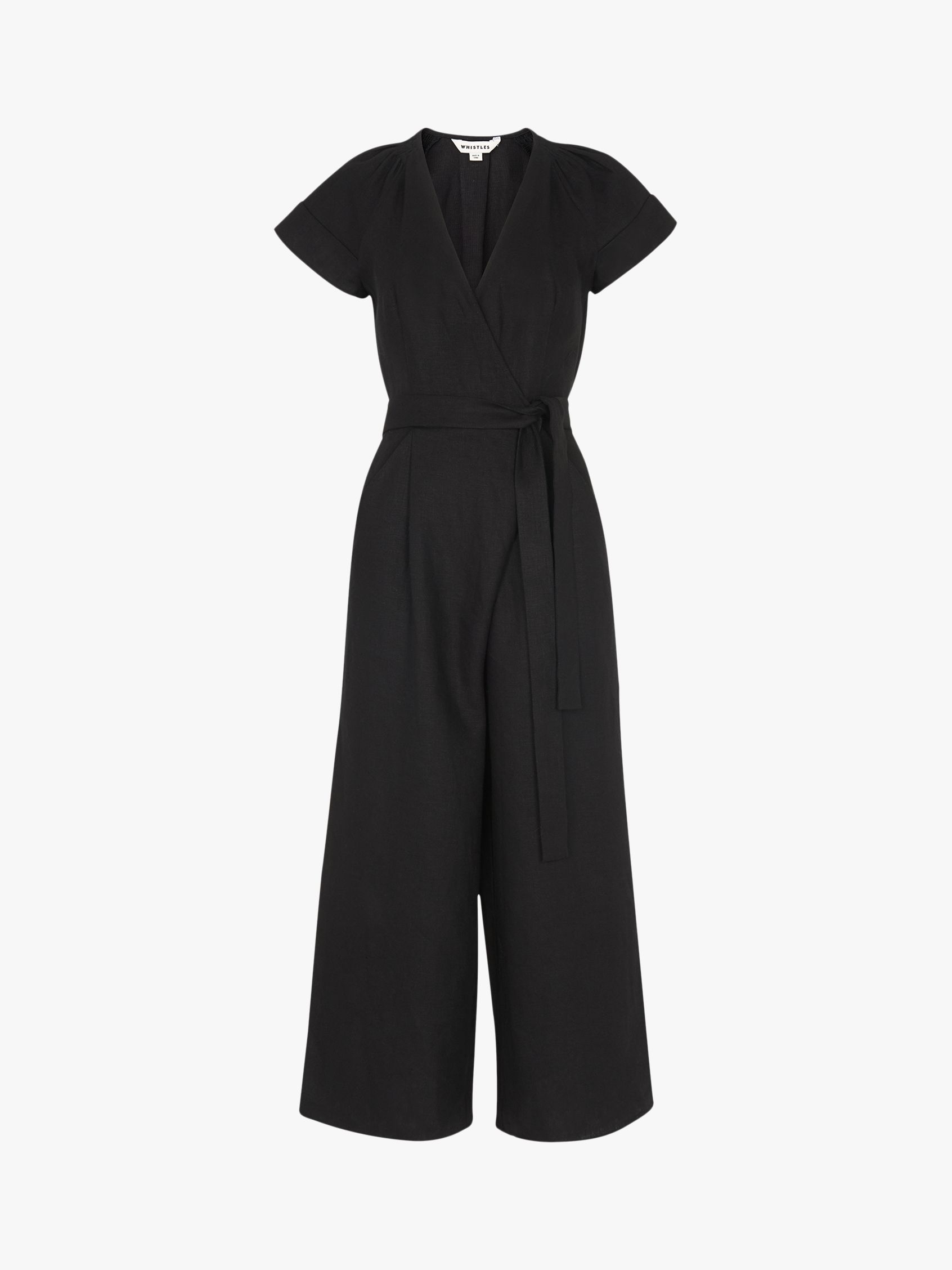 Whistles Etta Linen Jumpsuit, Black