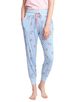 Joules Joycelin Floral Print Jersey Pyjama Bottoms, Blue