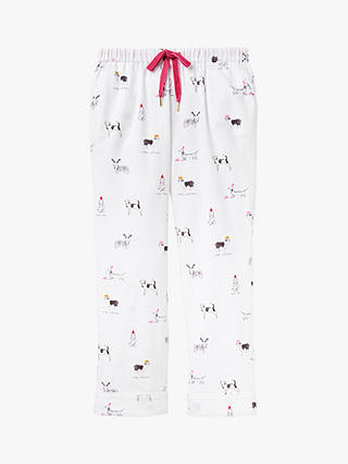 Joules Dog Print Pyjama Bottoms, White