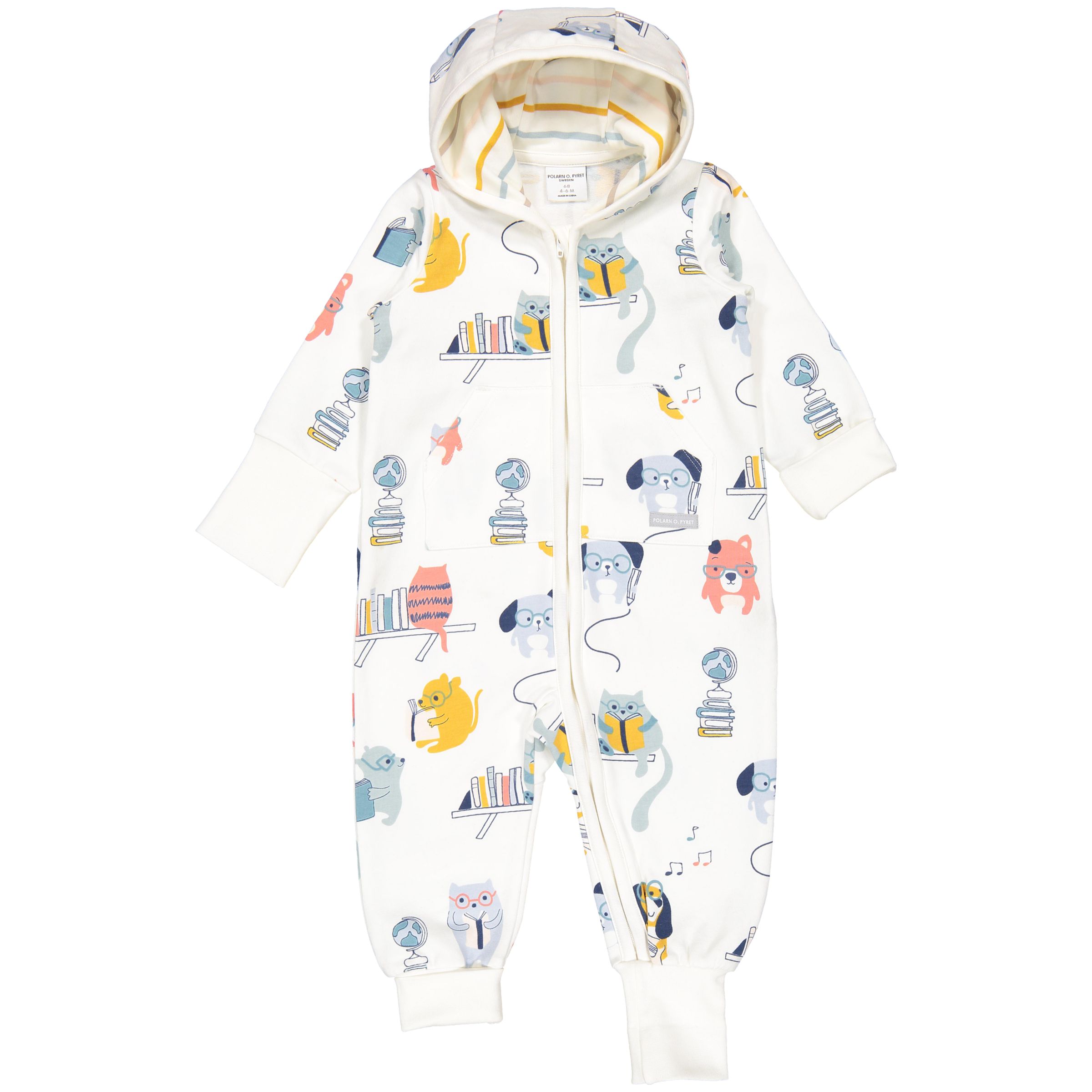 Polarn O. Pyret Baby Organic Cats and Dogs Print Sleepsuit, Natural