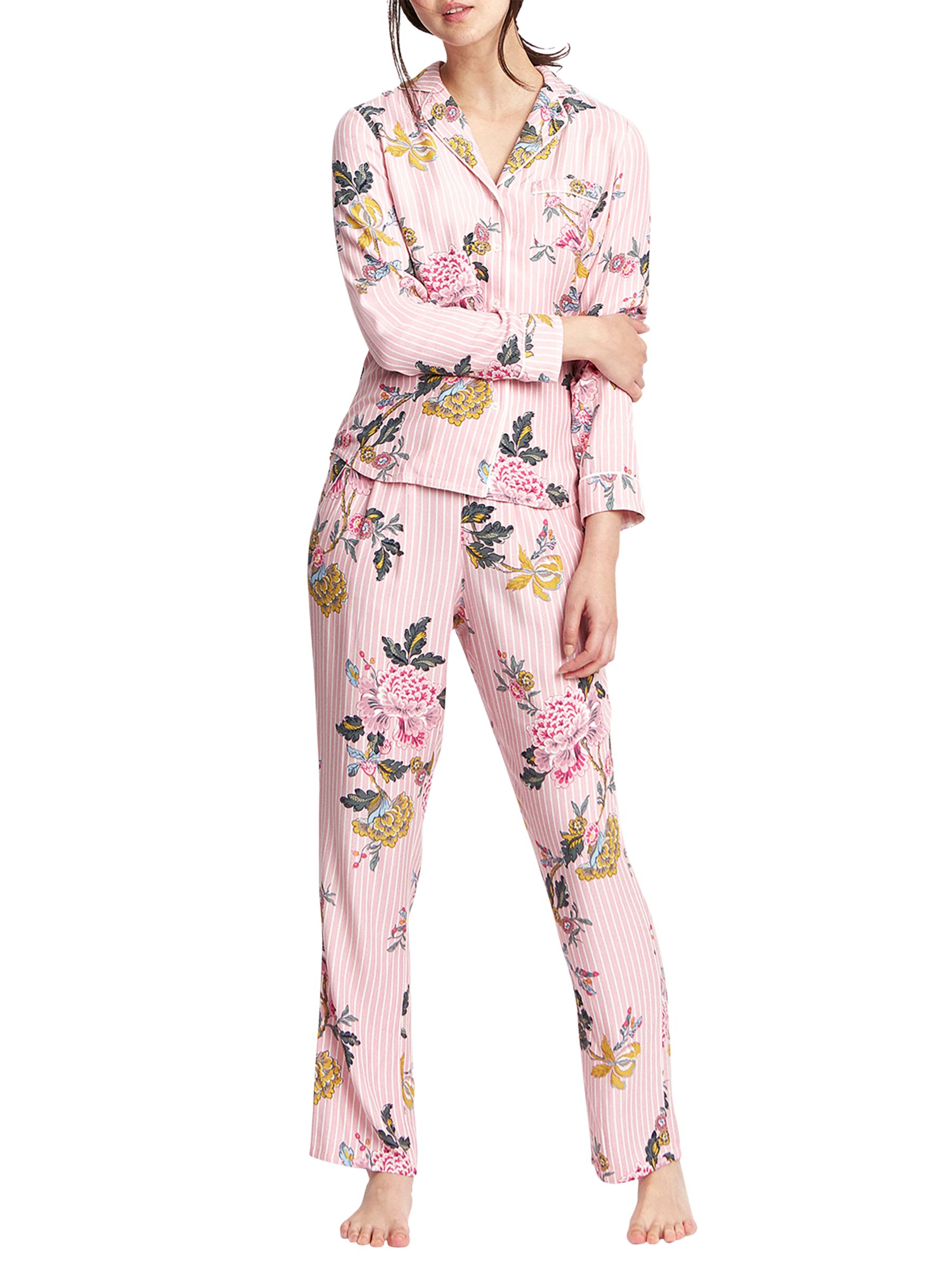 Joules Astrid Floral Stripe Pyjama Set, Pink at John Lewis & Partners