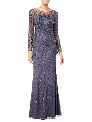 Adrianna Papell Long Sleeve Embellished Dress, Gunmetal