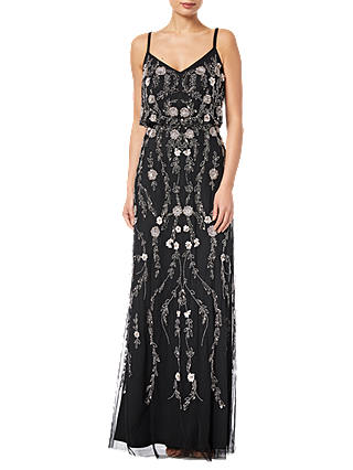 Adrianna Papell Floral Bead Blouson Dress, Black/Multi